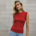 Sleeveless Crew Neck Slim-Fit Ribbed Sexy Chic Womens Top Vest Camisole For Women