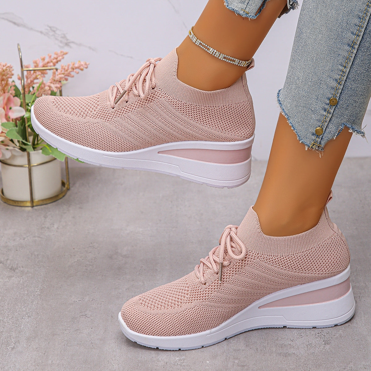 Knitted Breathable Multi-colored Slip-on Casual All-match Flyknit Sneakers