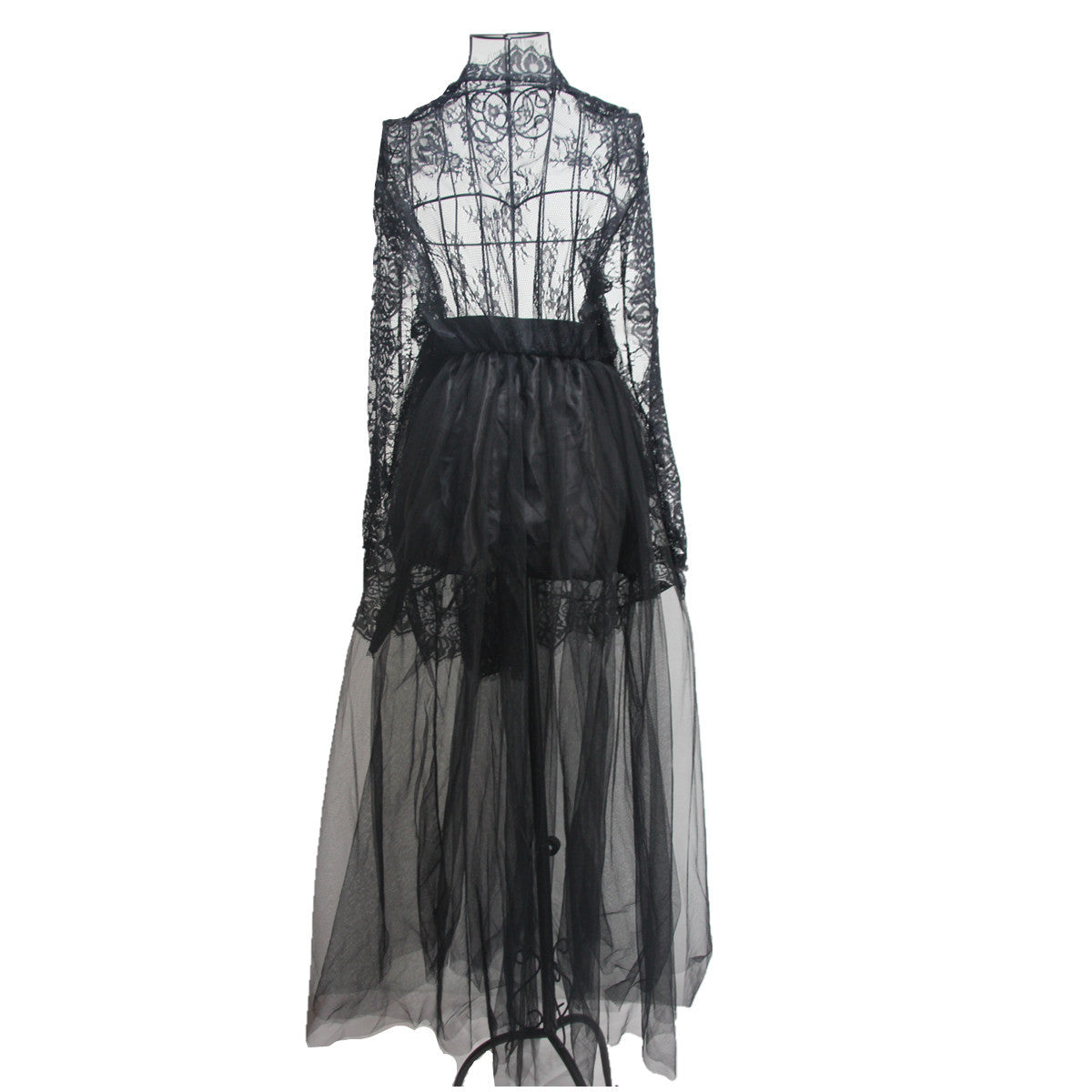 Lace Mesh Stitching A-line Pleated Long Skirt