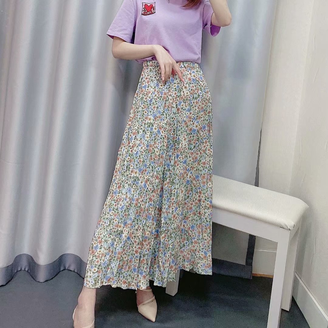 Explosive Women's Floral Skirt With Elastic Waist And Thin Print Skirt