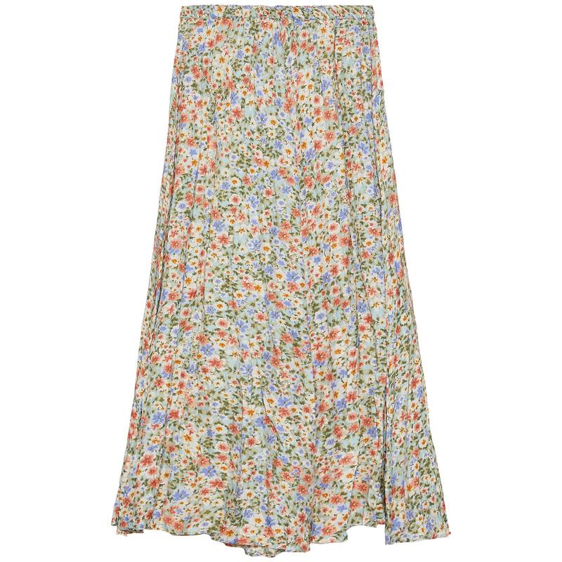 Explosive Women's Floral Skirt With Elastic Waist And Thin Print Skirt