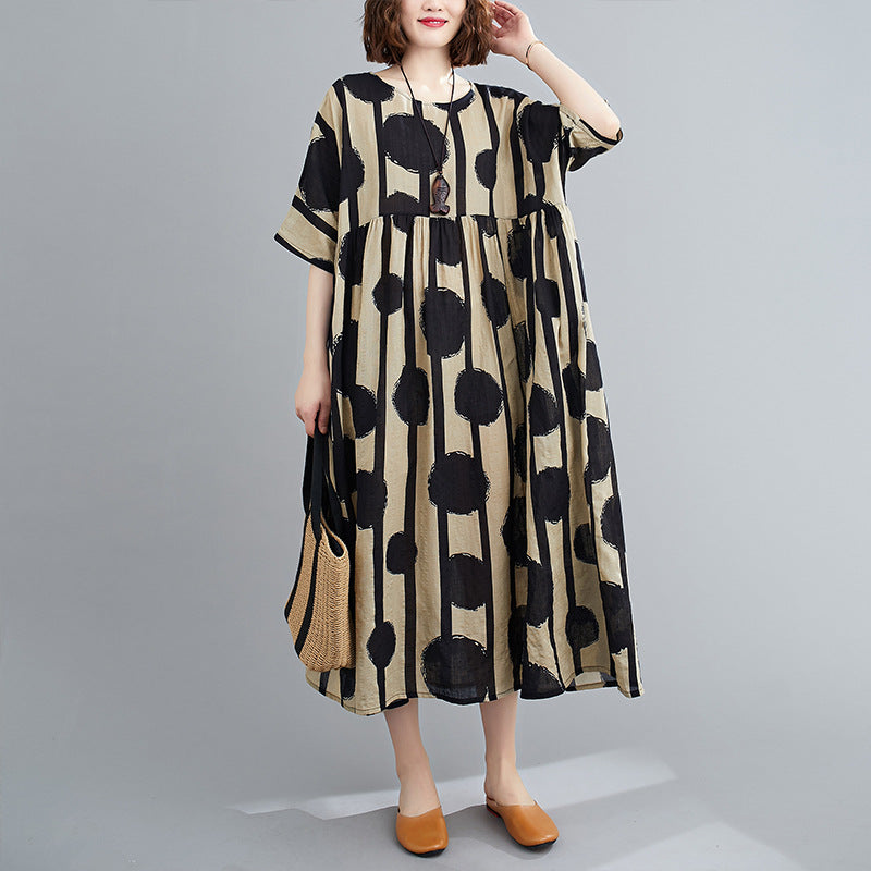 Plus Size Vintage Polka Dot Simmer Dress Cotton Casual Ladies Dresses for Women 4XL 5XL 6XL Robe Femme Red Long Dress