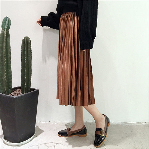New Style Velvet Pleated Half-Length Skirt Metallic Velvet Mid-Length Skirt Women