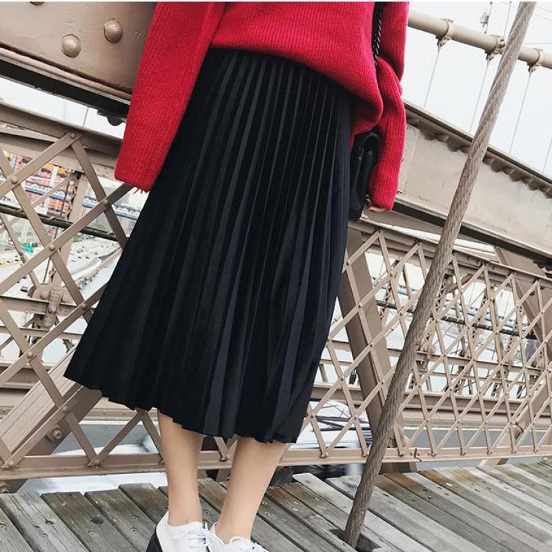 New Style Velvet Pleated Half-Length Skirt Metallic Velvet Mid-Length Skirt Women