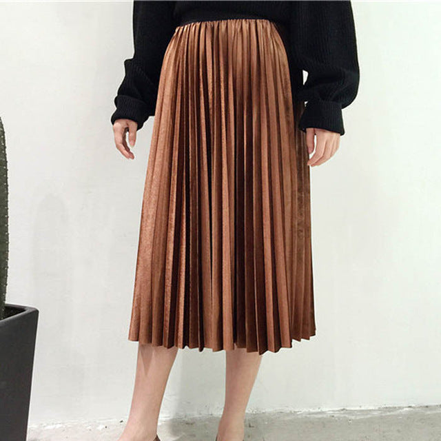 New Style Velvet Pleated Half-Length Skirt Metallic Velvet Mid-Length Skirt Women