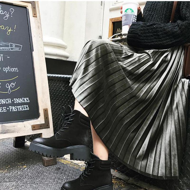 New Style Velvet Pleated Half-Length Skirt Metallic Velvet Mid-Length Skirt Women