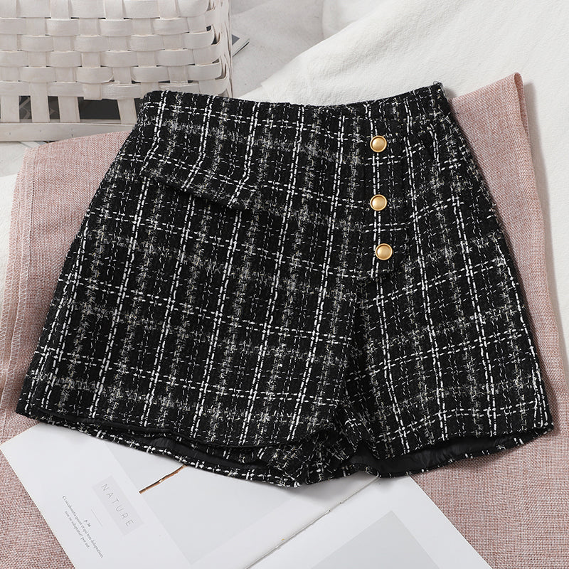 Irregular Checked Culottes With Buttons