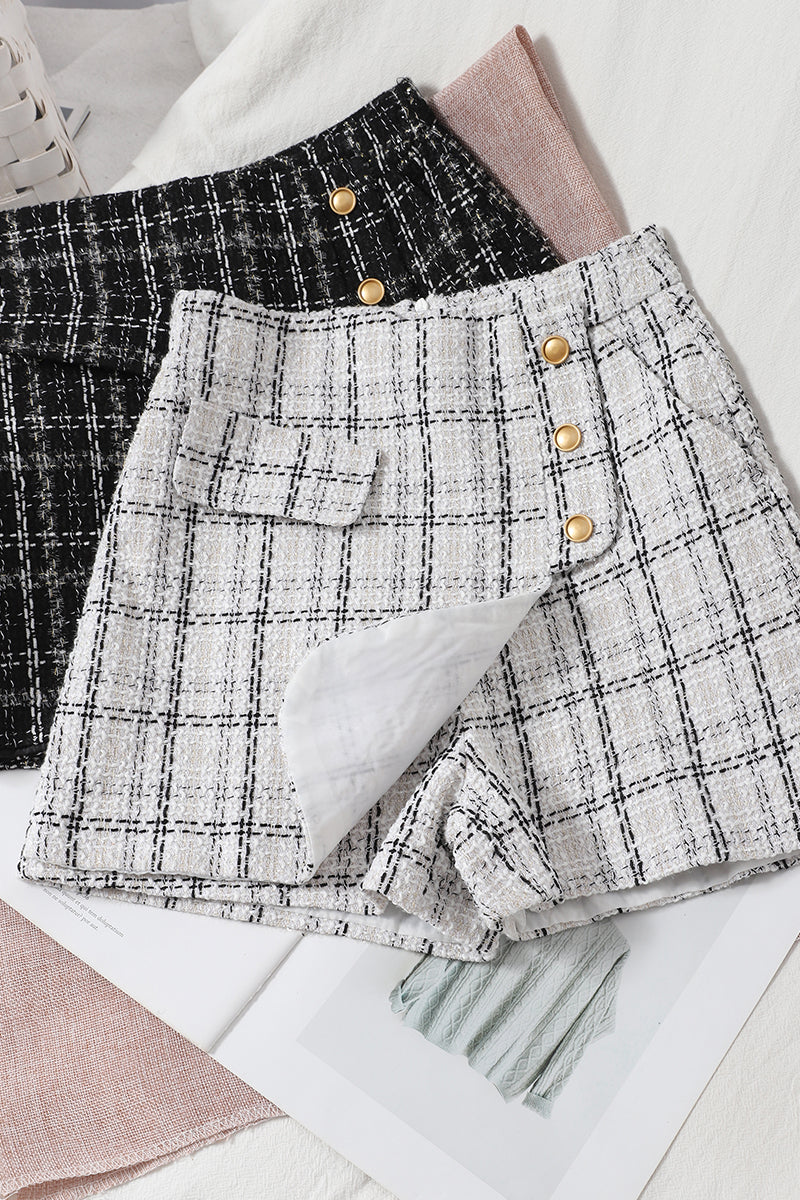 Irregular Checked Culottes With Buttons