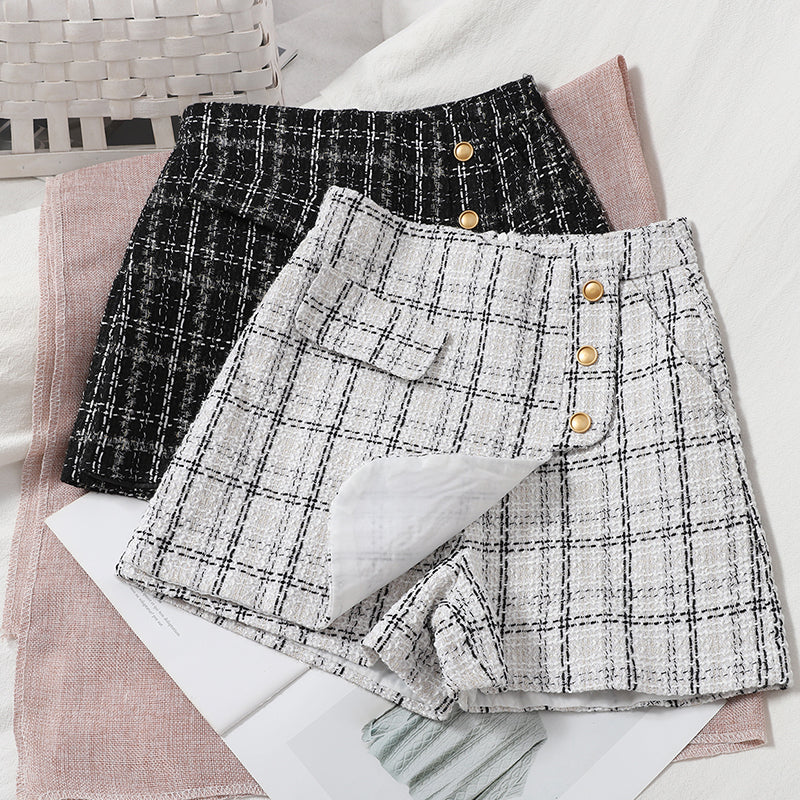 Irregular Checked Culottes With Buttons