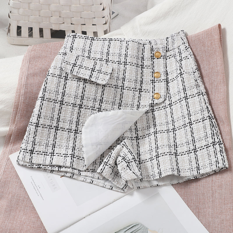 Irregular Checked Culottes With Buttons