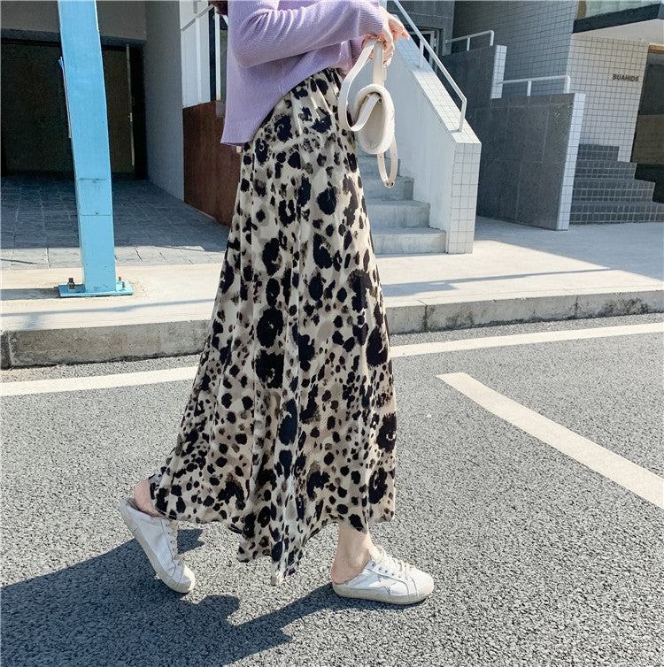 High Waist Slim Mid-Length Leopard Print Skirt