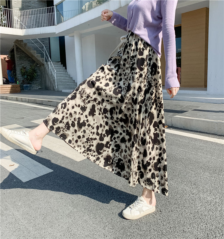 High Waist Slim Mid-Length Leopard Print Skirt
