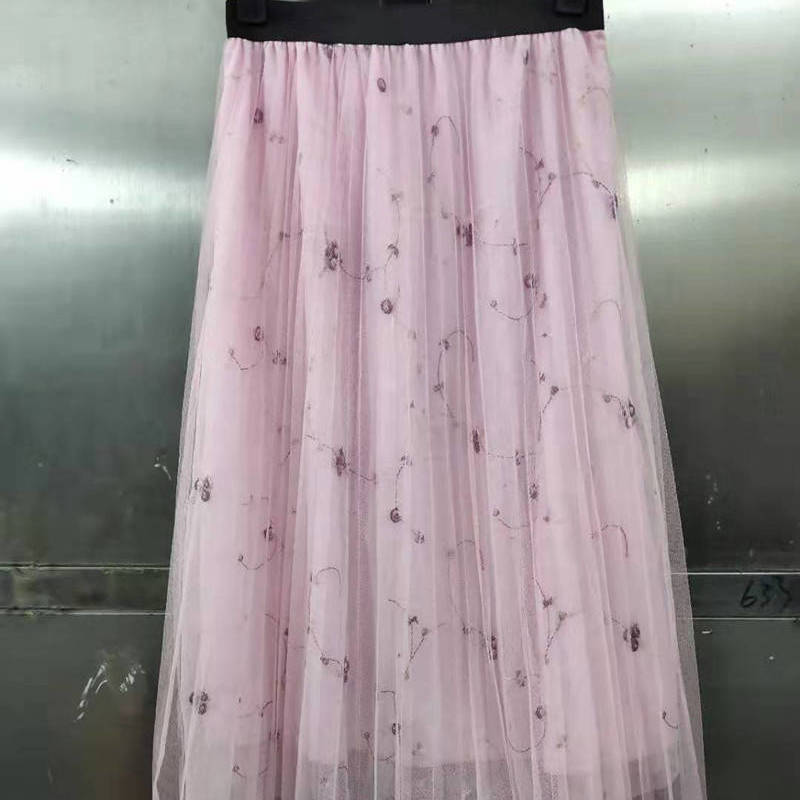 Women's Mid-length Pleated High-waist Slim Mesh Skirt