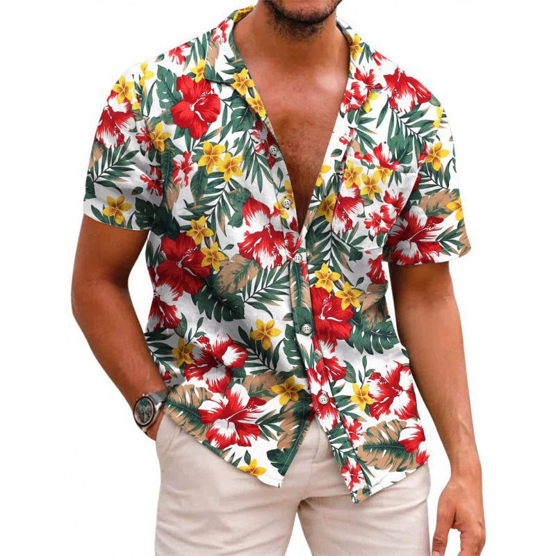 Mens 3D Digital print Short sleeve Lapel Shirt