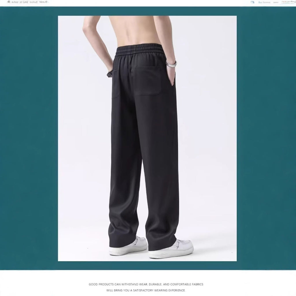 Black Casual Ice-silk Pants Men's Summer Thin