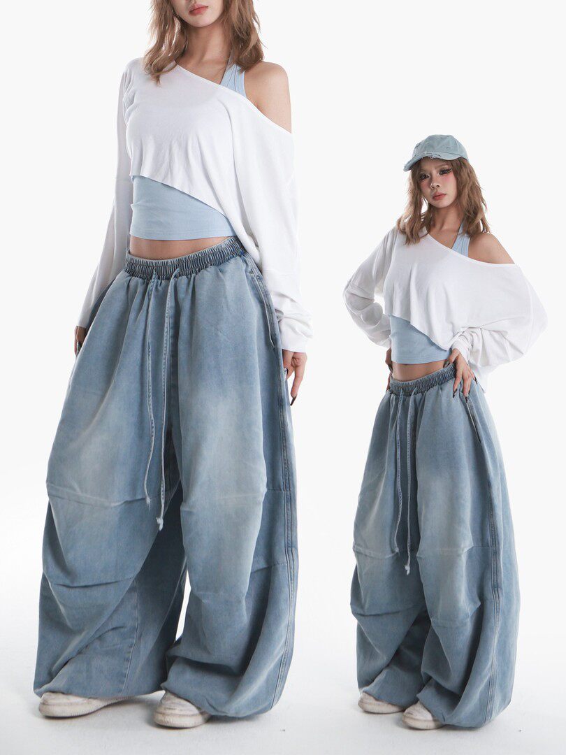 Simple Versatile Loose-fitting Wide-leg Jeans