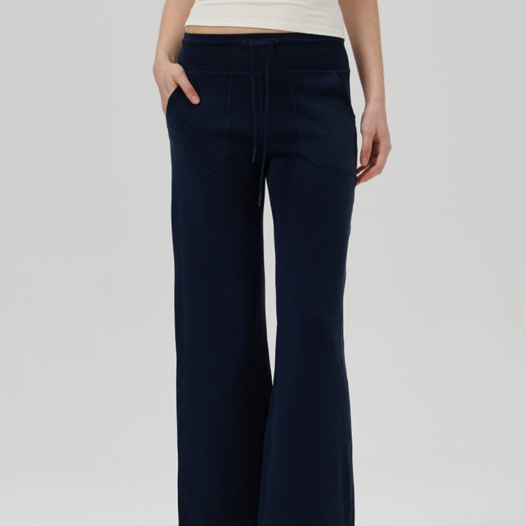 High-waisted Slightly Flared Drawstring-tied Butt-lifting Straight-leg Wide-leg Pants