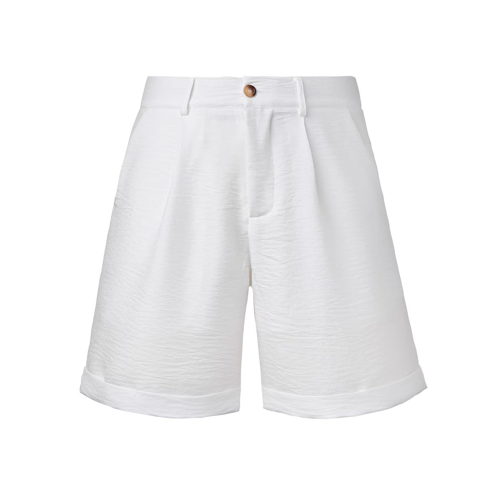 Men's Casual Resort-Style White Button-Fly Shorts