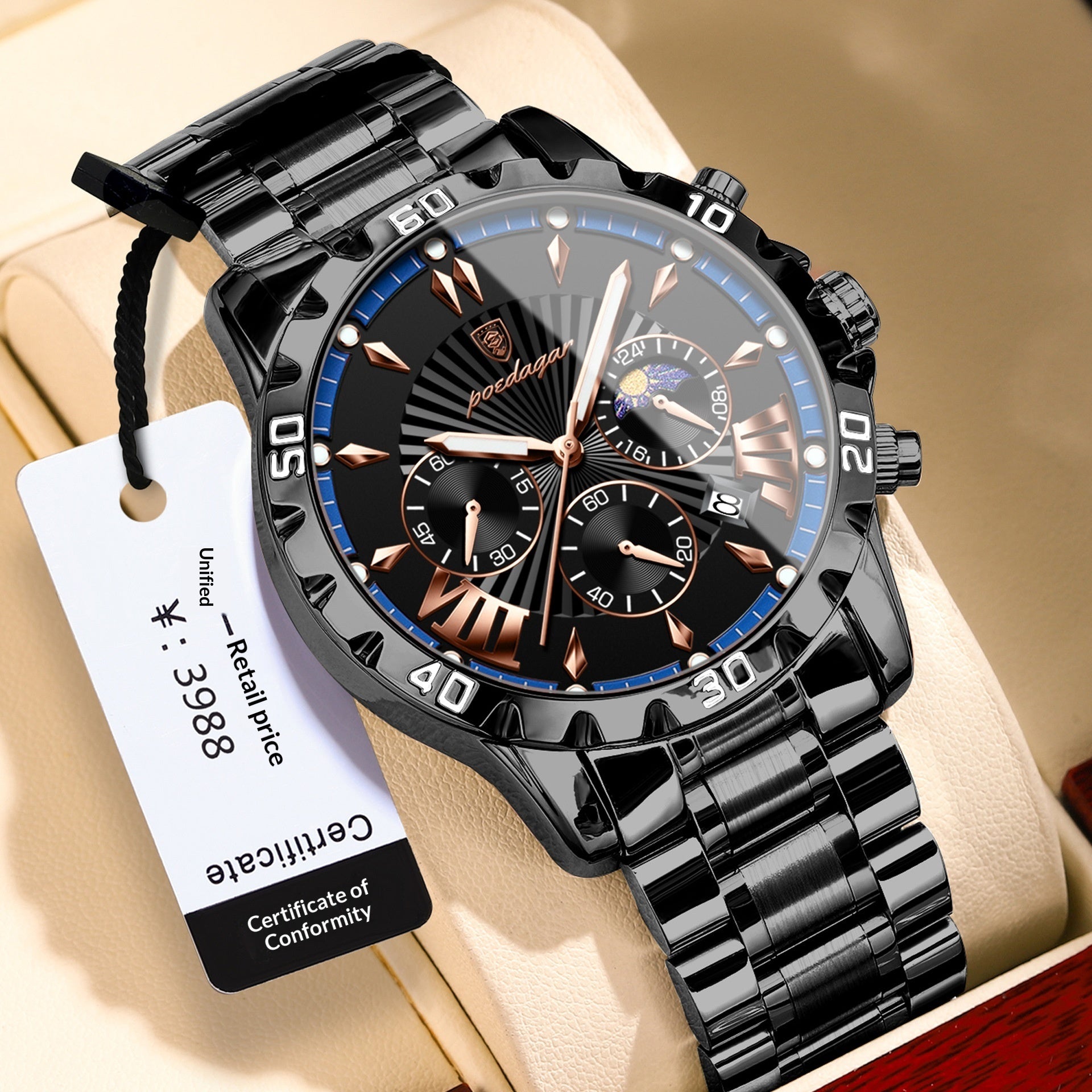 Multifunctional Moon Phase Mens Watch