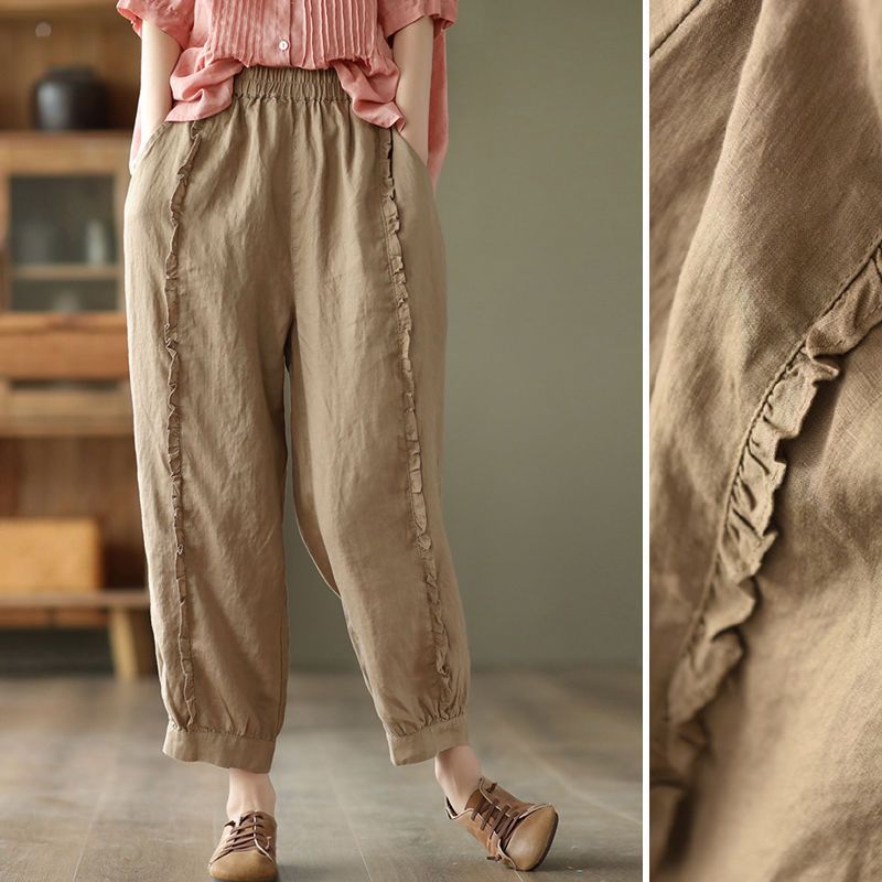 High-waisted Figure-flattering Solid-color Capri Harem Pants
