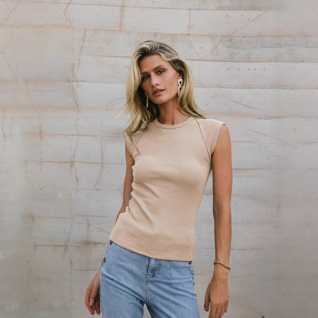 Sleeveless Crew Neck Slim-Fit Ribbed Sexy Chic Womens Top Vest Camisole For Women