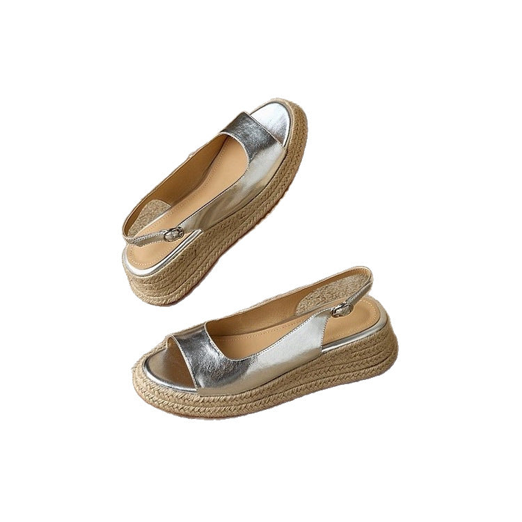 Round-toe Straw Open-toe Sandals For Women