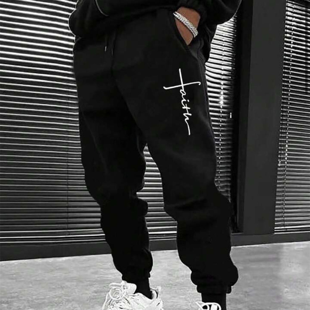 Mens Fleece-Lined Straight-Cut Casual Pants With Slant Pockets