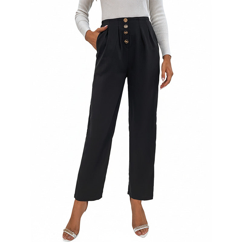 Commuter Buttoned Cropped Flared Pants Wide-leg Womens Straight-leg