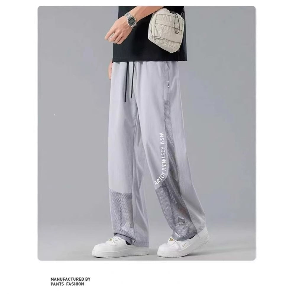 Thin Straight-leg Ice-silk Pants Mens Loose Casual Trousers