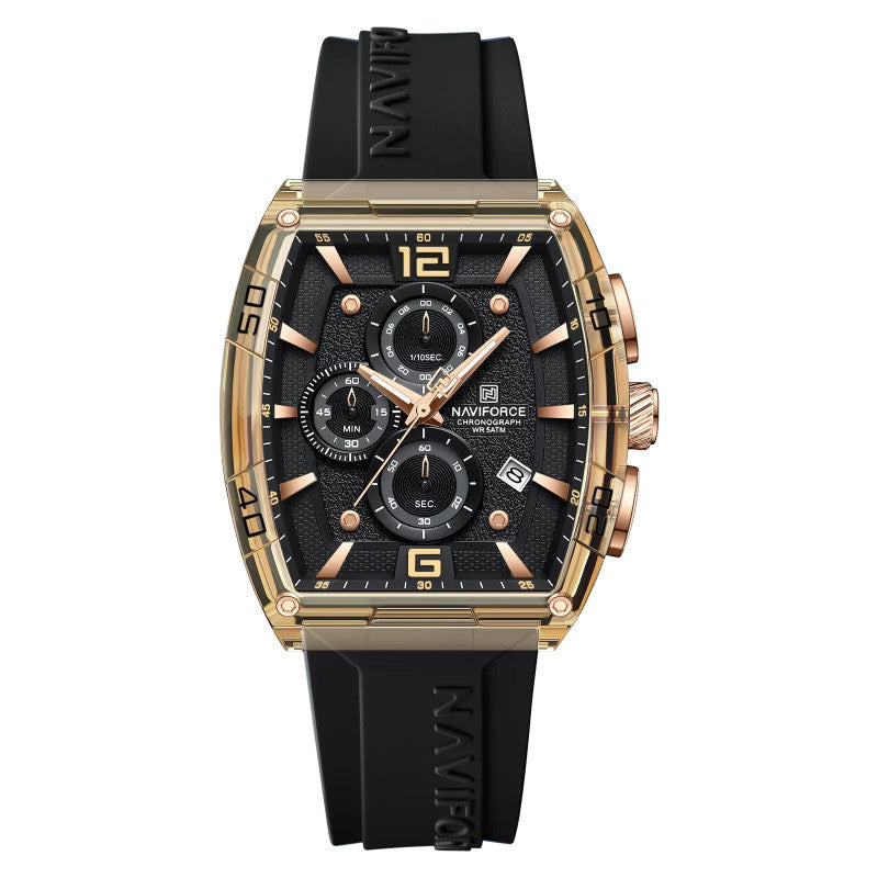 Mens Quartz Watch Barrel-Shaped Silicone Strap Luminous Water-Resistant Sports Watch