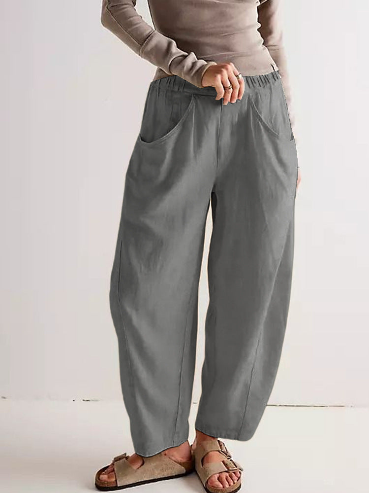 Spring New Arrival Cotton-Linen Solid-Color Fashionable Casual Loose Womens Pants