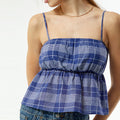 Striped Plaid Off-shoulder Sexy Ruffled Trendy Womens Camisole