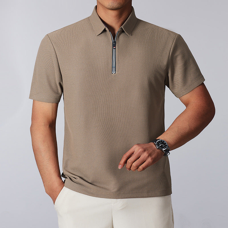 Zipper-design Comfortable And Versatile Commuter Breathable Short-sleeve Men's Stand-up Collar Light-youth Casual Half-sleeve