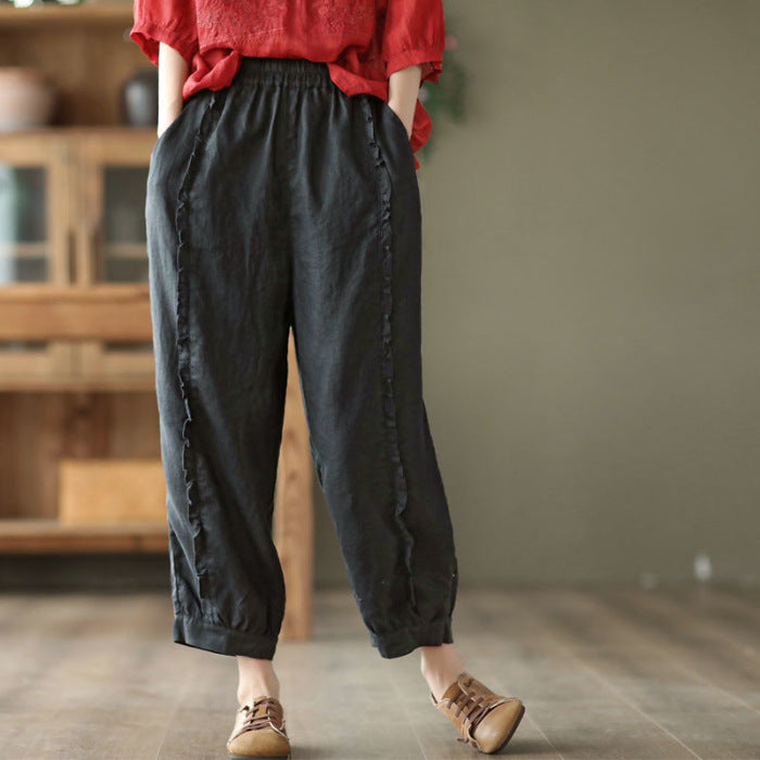 High-waisted Figure-flattering Solid-color Capri Harem Pants