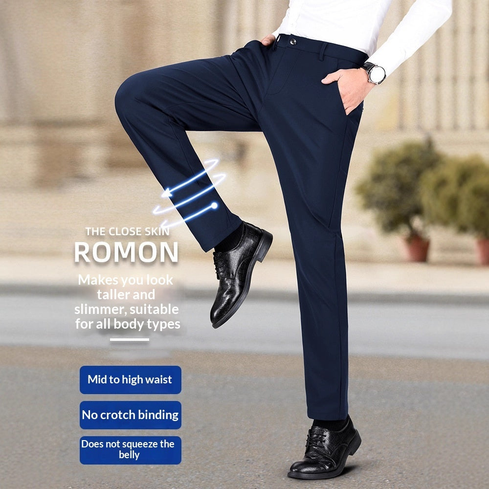 Summer Thin, Slim-Fit, Straight-Leg Business Ice Silk Wrinkle-Resistant Mens Casual Pants