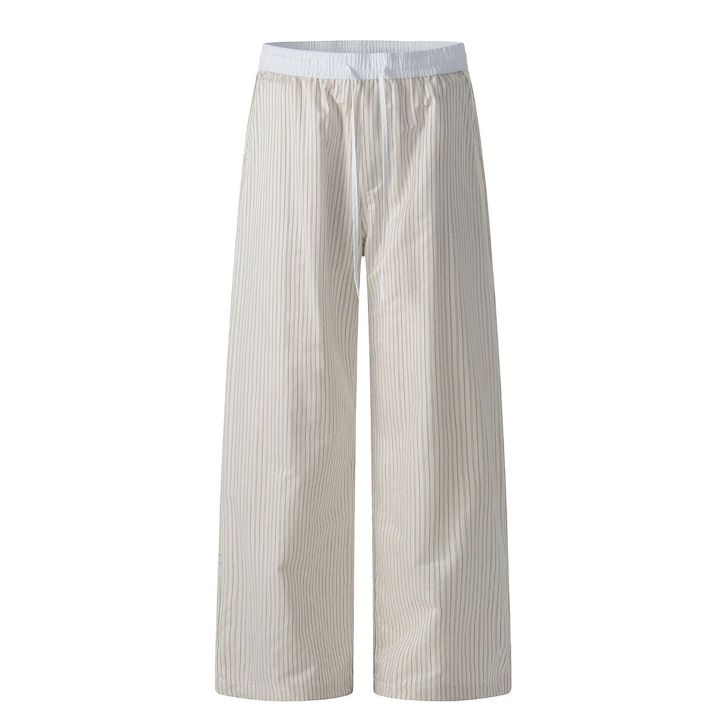 Contrast-color Patchwork Drawstring Elastic Waist Loose Straight-leg Floor-length Sweatpants