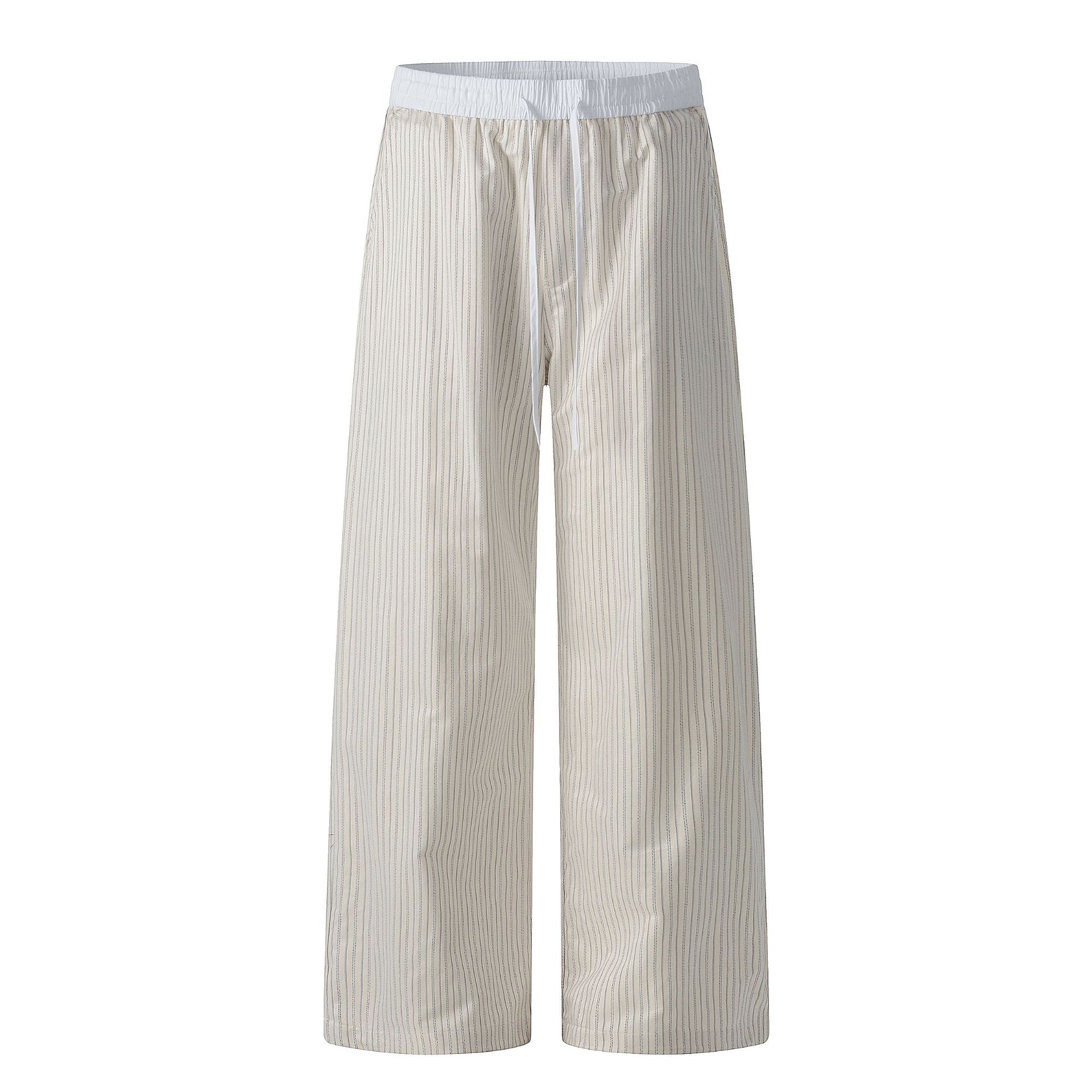 Contrast-color Patchwork Drawstring Elastic Waist Loose Straight-leg Floor-length Sweatpants