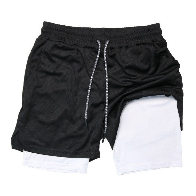 Men's Double-Layer Quick-Drying Breathable Sports Shorts With Pockets