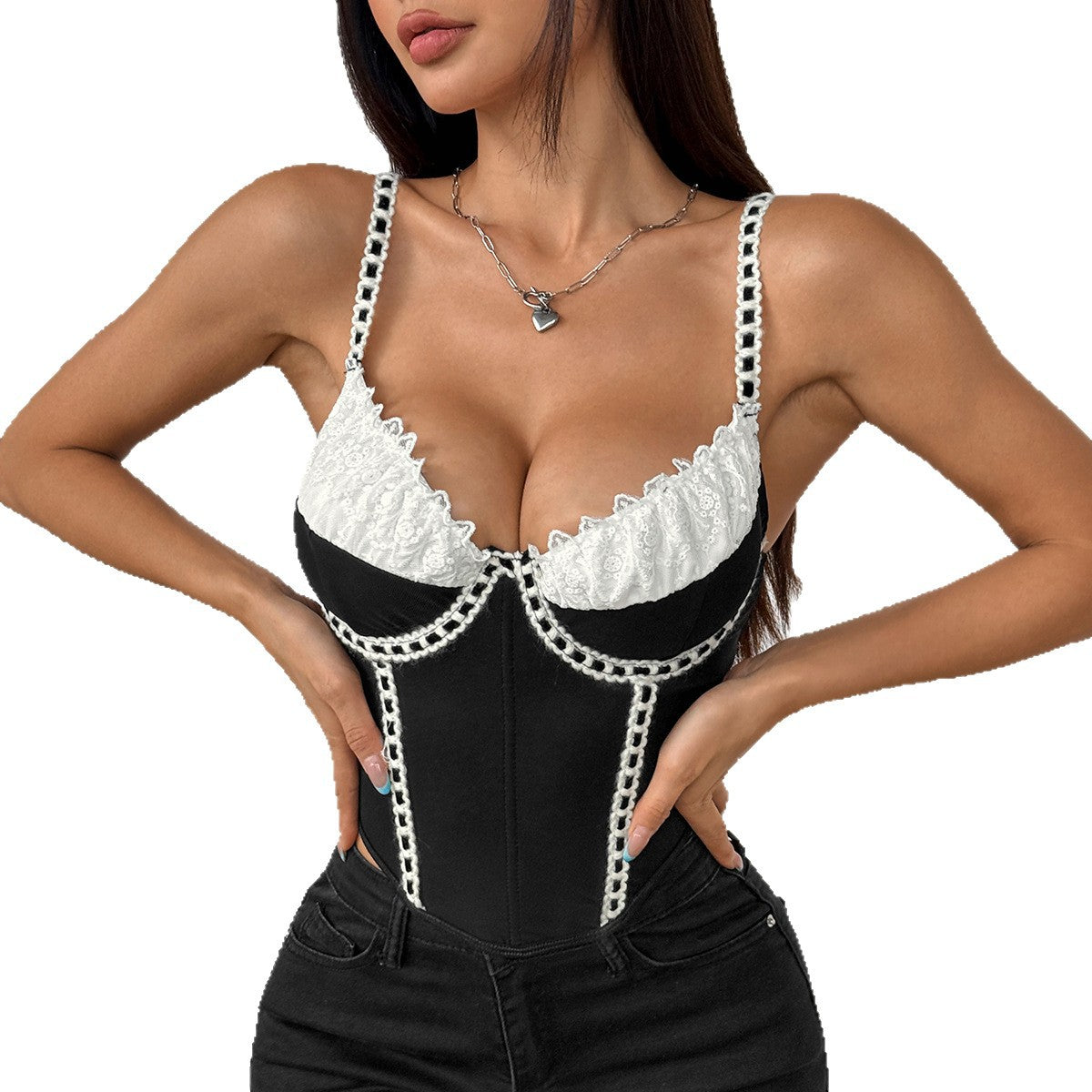 European And American Retro-style Patchwork Sexy Fitted Vest
