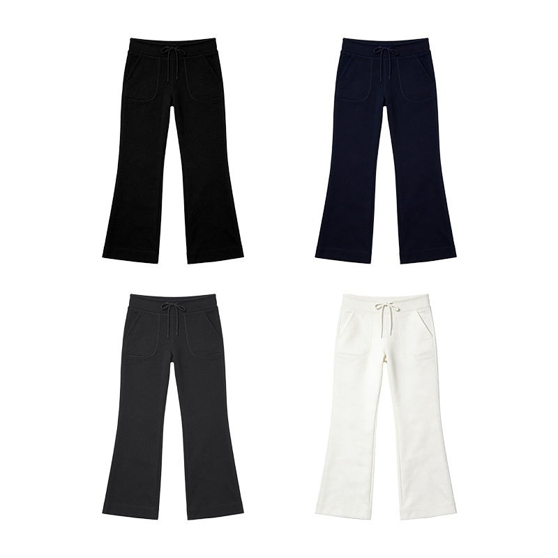 High-waisted Slightly Flared Drawstring-tied Butt-lifting Straight-leg Wide-leg Pants