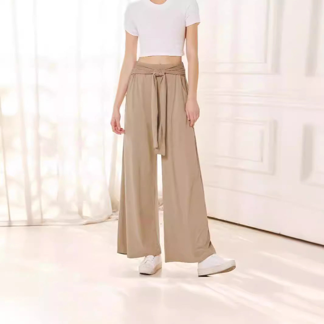 Women's Draped Lace-Up Wide Leg Pants  Soft Comfortable Casual Yoga Trousers For Autumn Winter