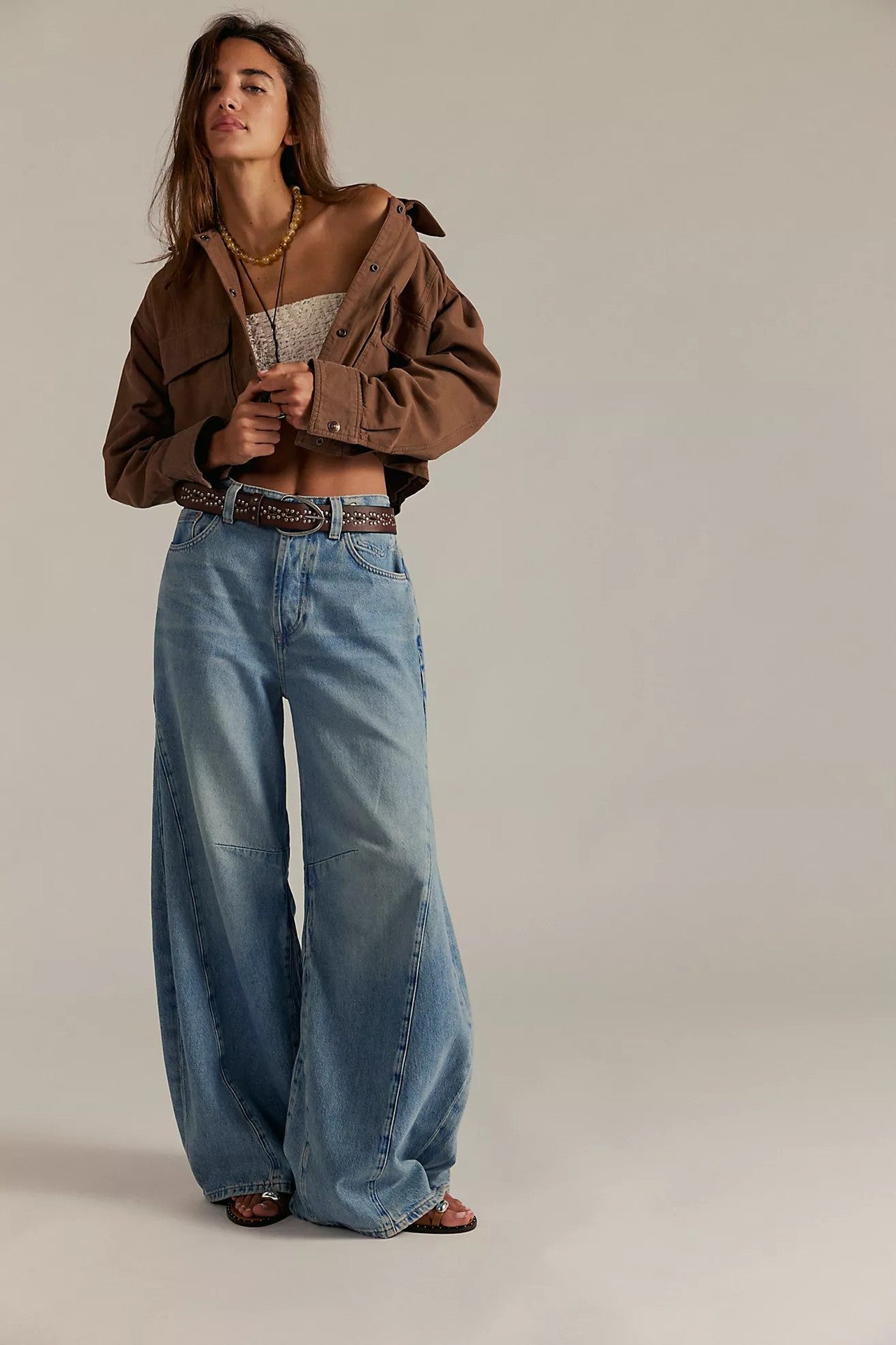 Early Autumn New Arrival Retro High-Waist Wide-Leg Denim Jeans Womens Loose-fit Designer Trousers