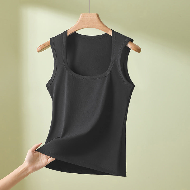 Womens Camisole Inner Layer Solid Color Square Neck Plus Size Sleeveless Base Shirt Slimming Bottoming Vest