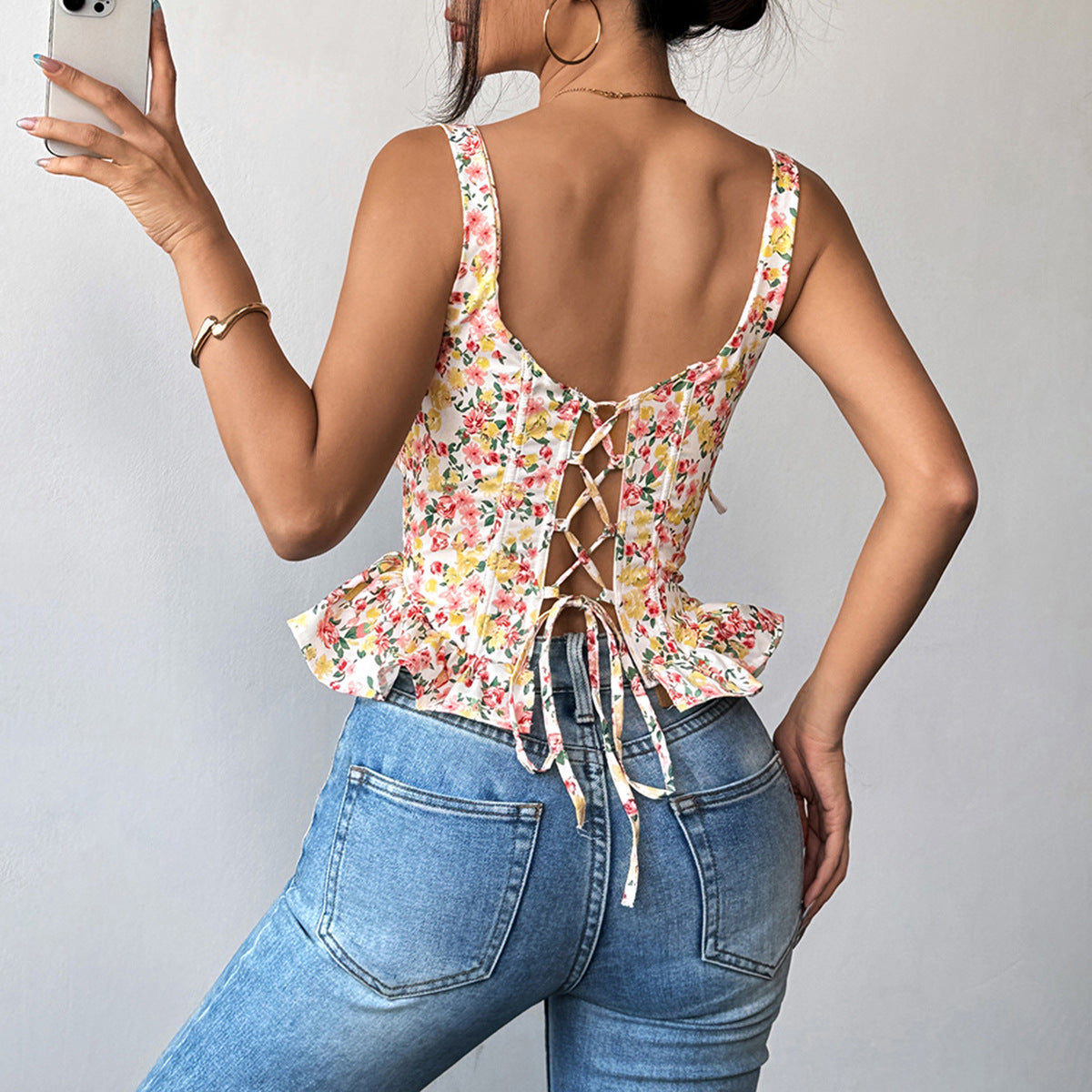 Women's Lace-up Adjustable Waist Ruffle Camisole