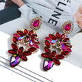 Multi Color Paved Rhinestone Floral Teardrop Dangle Earrings Women Luxury Statement Wedding Prom Formal Party Accessories