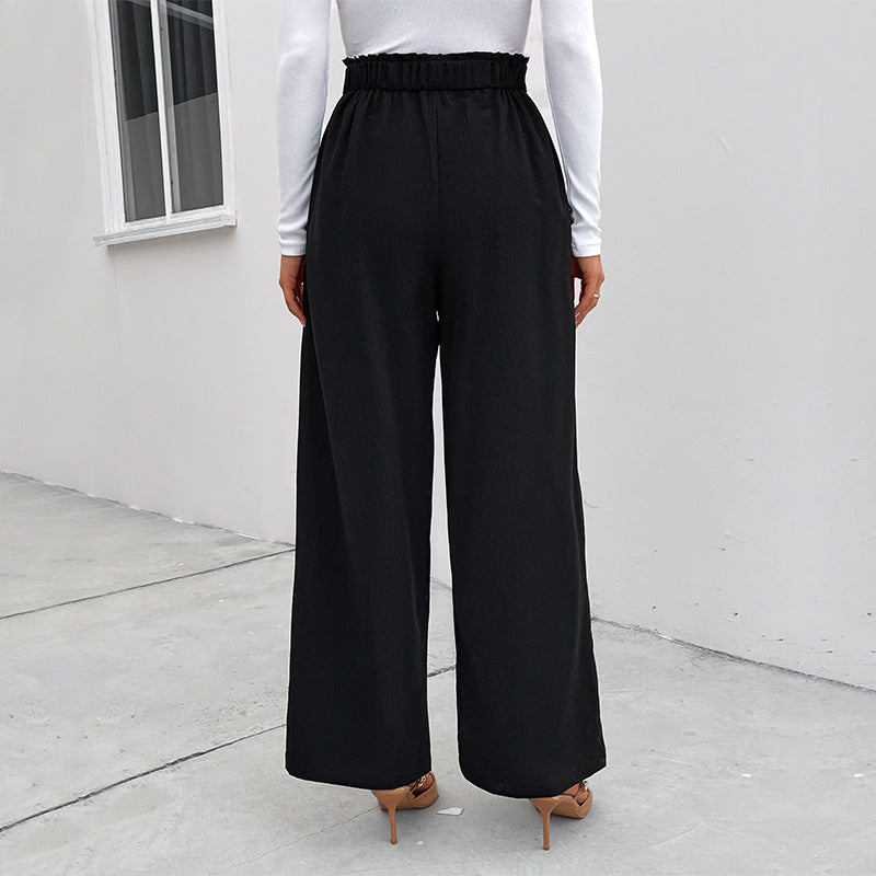 Casual High-Waist Workwear Pants Loose-Fit Black Wide-Leg Trousers