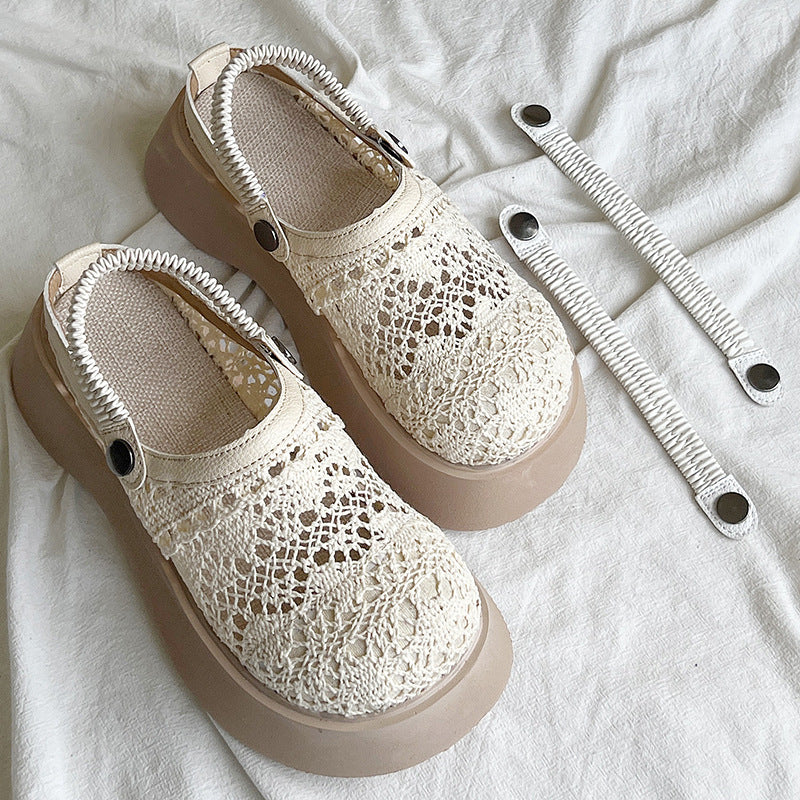 New Hollow-out Mesh Upper Commuter Sandals Paired With A Skirt