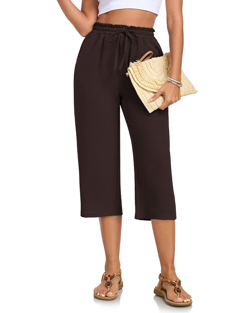 Women's Versatile Solid-Color Cropped Straight-Leg Pants