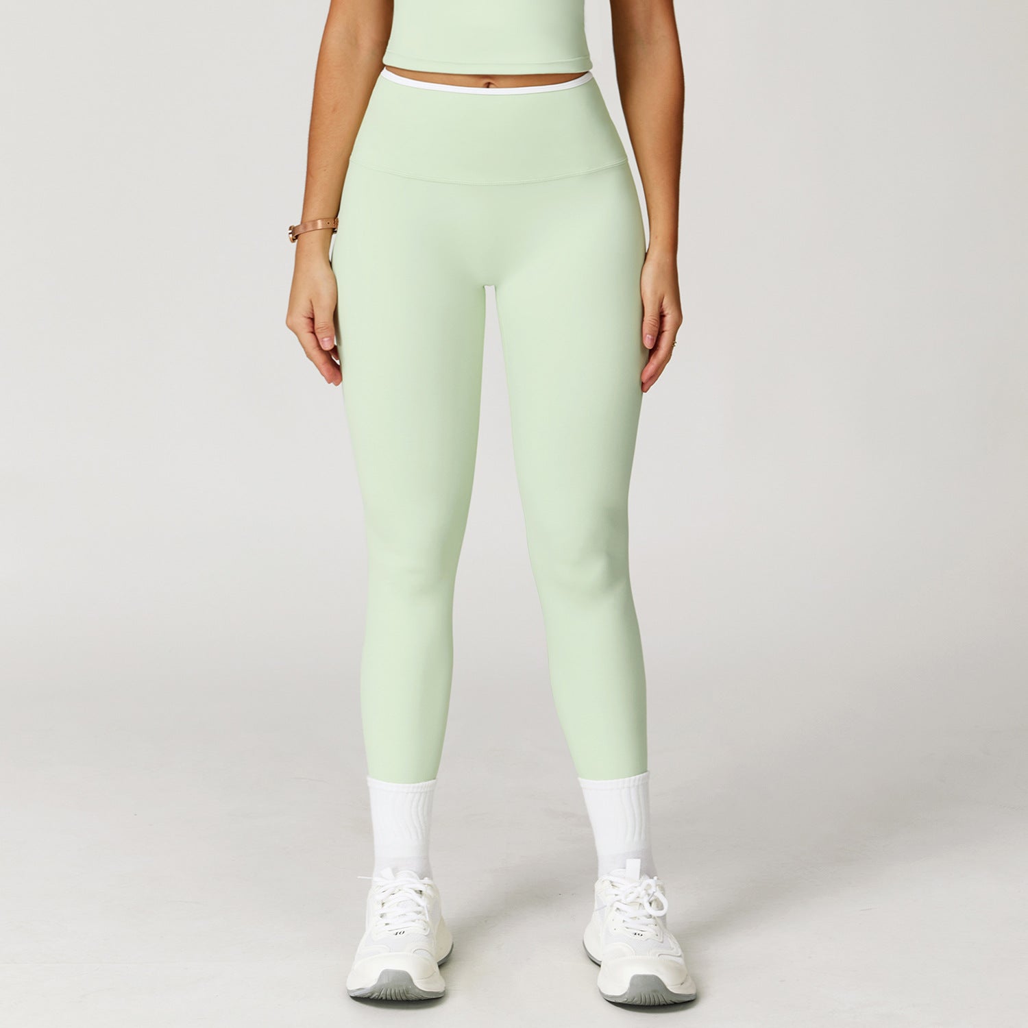 Nude-Feel Yoga Pants High-Waist Contrasting Color Quick-Dry Trousers