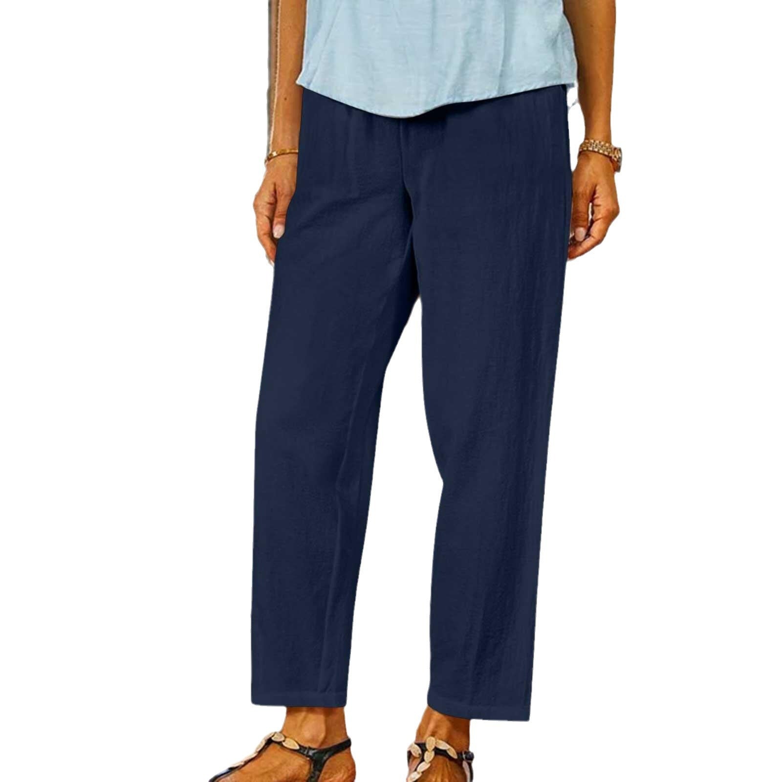 Cotton-linen Versatile Solid-color Straight-leg Casual Cropped Pants Wide-leg Pants